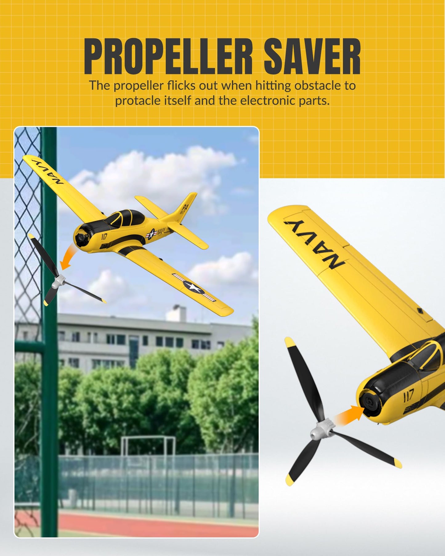 volantexrc RC Plane for Beginners, 4CH WWII RC Airplane T28 Trojan with Aileron, 2.4Ghz Remote Control Plane with Xpilot Self Righting&One Key Aerobatic for Adults (761-9 RTF Yellow)