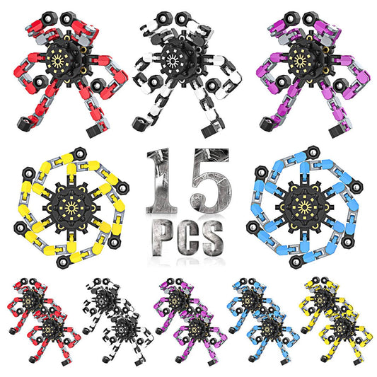 Easter Basket Stuffers Transformable Fidget Spinner for Kids and Adults,Deformable Chain DIY Robot Spinner Sensory Toy, Stress Relief Fingertip Gyros Party Favors (Fidget Toys 15PC)