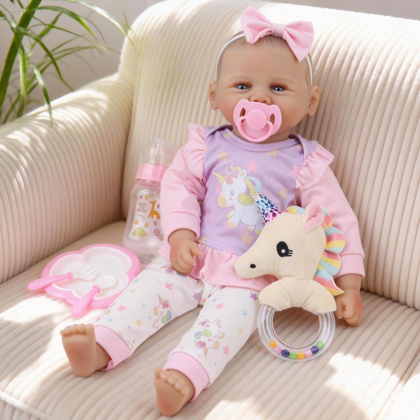 KSBD Baby Doll 17 Inch Large Realistic Soft Body Baby Doll with Accessories, Real Life Reborn Doll for Girls, Bottle, Pacifier, Diapers & Bibs, Gift for Ages 3+