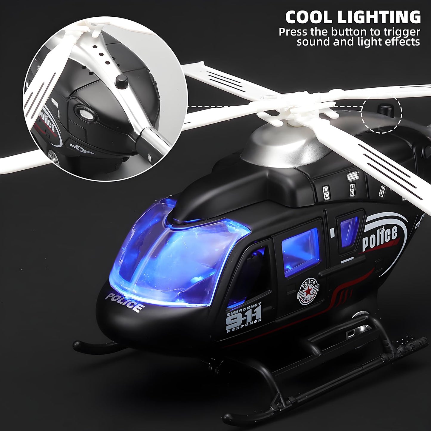 NOVAFUSION Kids Helicopter Toy Diecast Military Helicopter Model Kit,Pull Back Plane with Lights and Sound,Toys Airplane with Rotatable Propeller for Boys Age 4-7（Black）