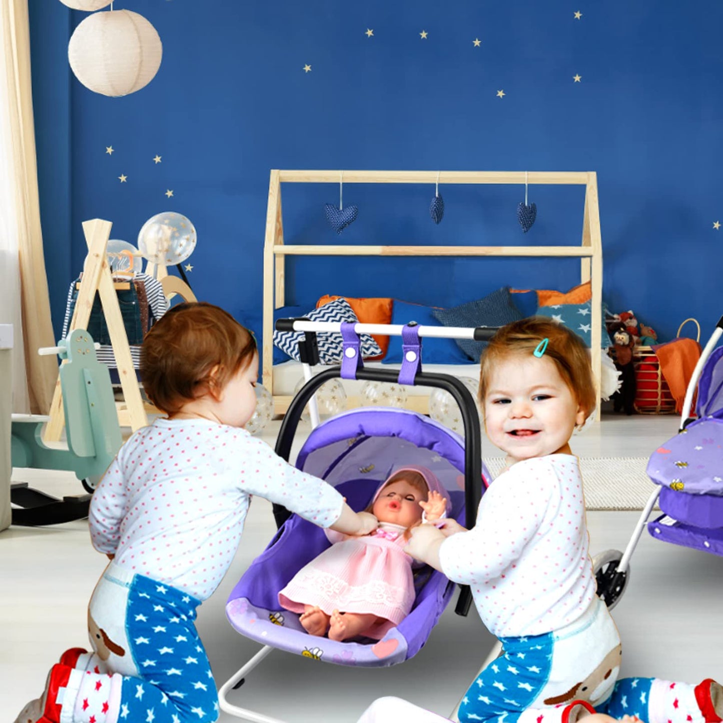 Anivia Doll Bed Furniture 2 Function Toy, Doll Bed and Doll Swings Together for 18 inches Baby Dolls, Baby Doll Crib with Bottom Tray