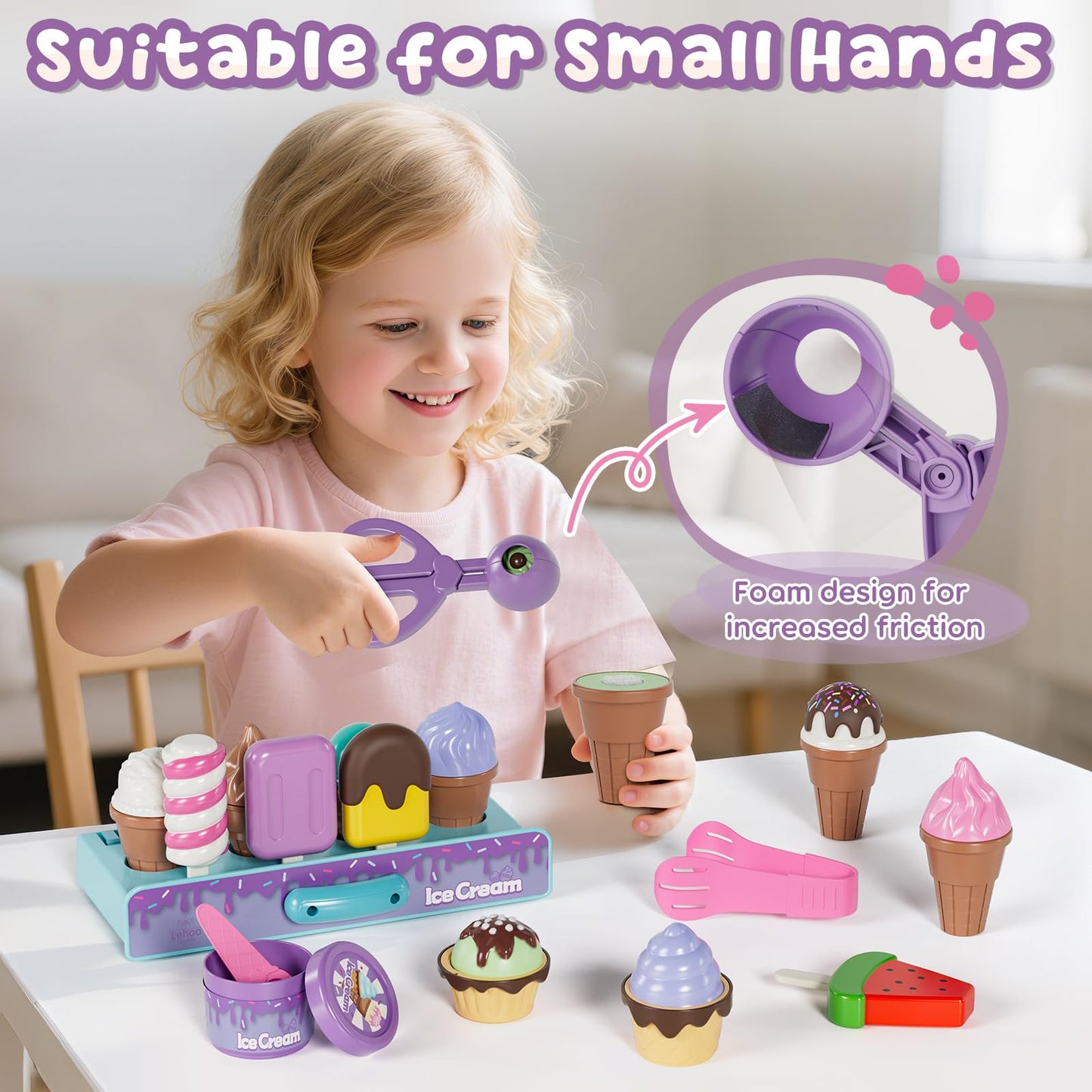 Lehoo Castle Ice Cream Toy, Toys for 4 Year Old Girls, Play Ice Cream Counter Shop Playset for Kids, Ice Scoop, Gifts for Girls 3 4 5 6 Year Old