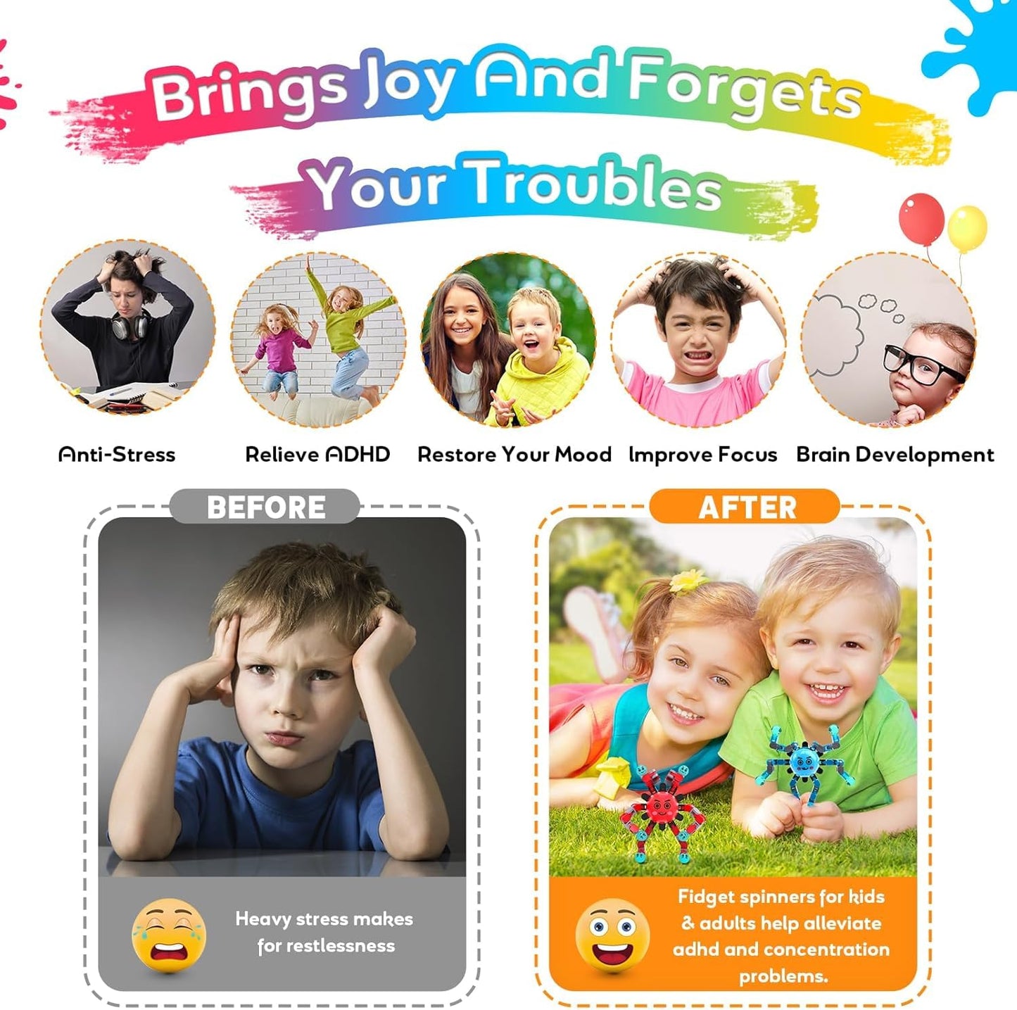 ASIOWELY Transformable Fidget Spinner Toys for Kids and Adults,4 Pcs Sensory Toy for Boys Girl ADHD Stress Relief Toys,Fingertip Gyros Travel Toy Party Favors for Teens Birthdays Gifts Easter Present