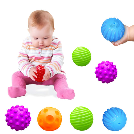 ROHSCE Montessori Toys for Babies 3 Months+, Baby Balls 3 to 12 Month for Babies & Toddlers 3M+, Textured Multi Ball Set Colorful & Soft Squeezy Sensory Toys. Stress Relief Balls for Infant (4 Pack)