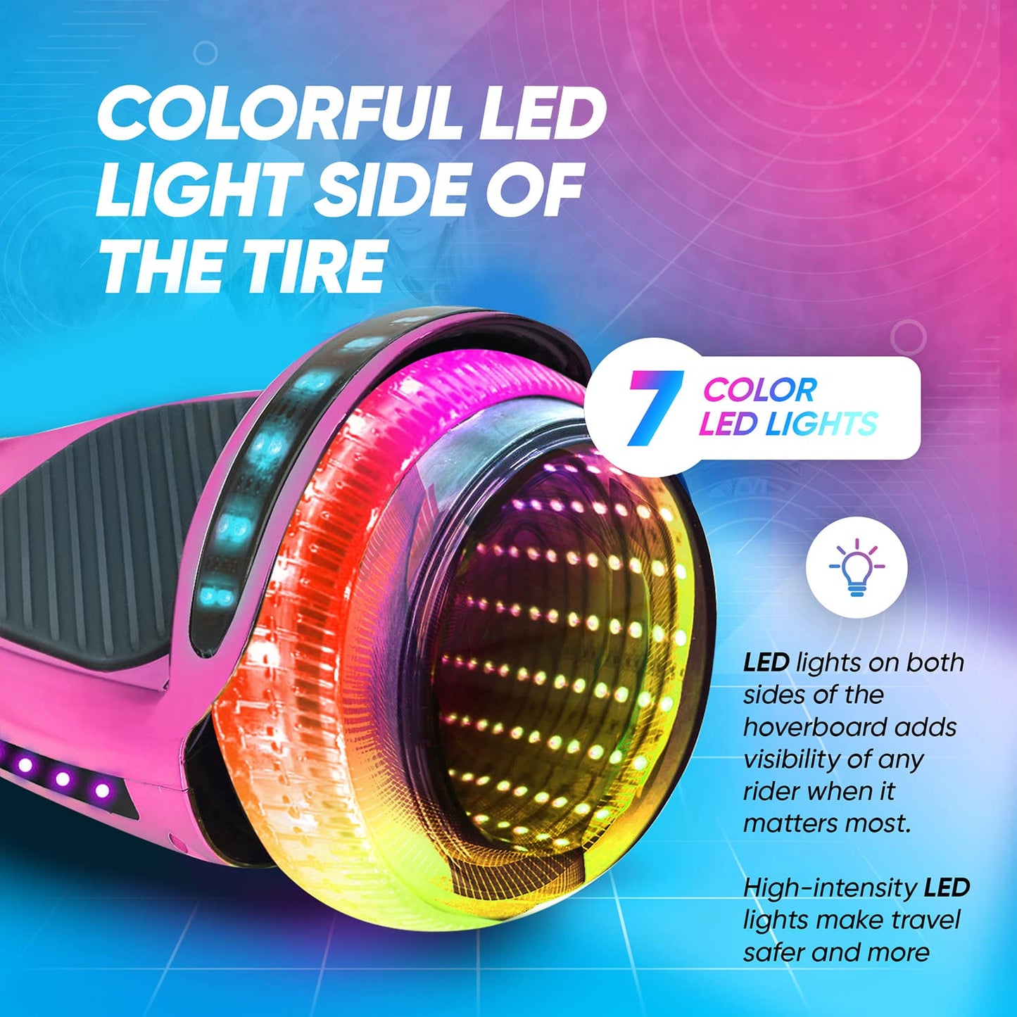 EMAXUSA, 6.5” Hover Board for Kids Ages 6-12, Bluetooth Hover Board with Tunnel Light Style Wheels & Non-slip Footpads, UL2272 Safety Certified (Pink)
