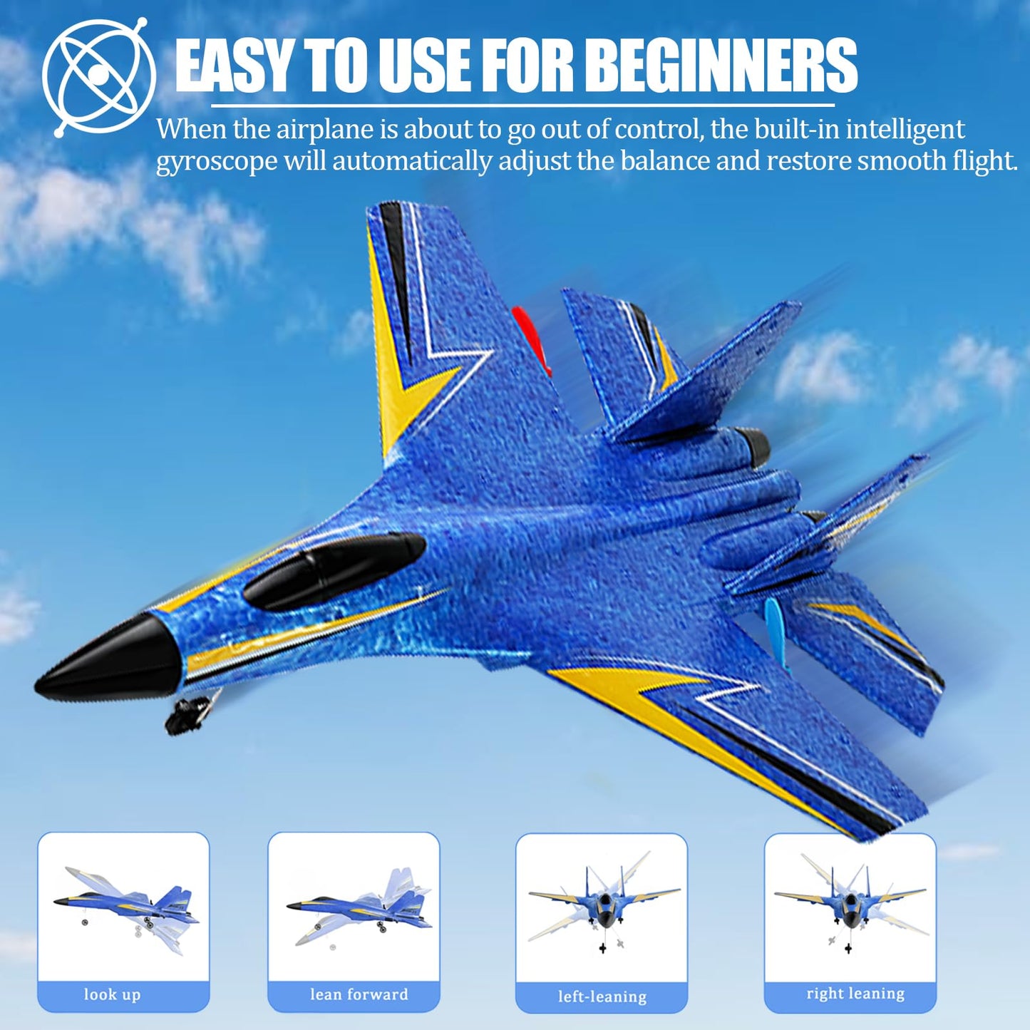 crohorizon Remote Control Airplane for Kids, 2 Channels Foam RC Planes Jet Wireless Toy,Hobby RC Glider Aircraft for Beginners Teen Boys Girls Adult Blue