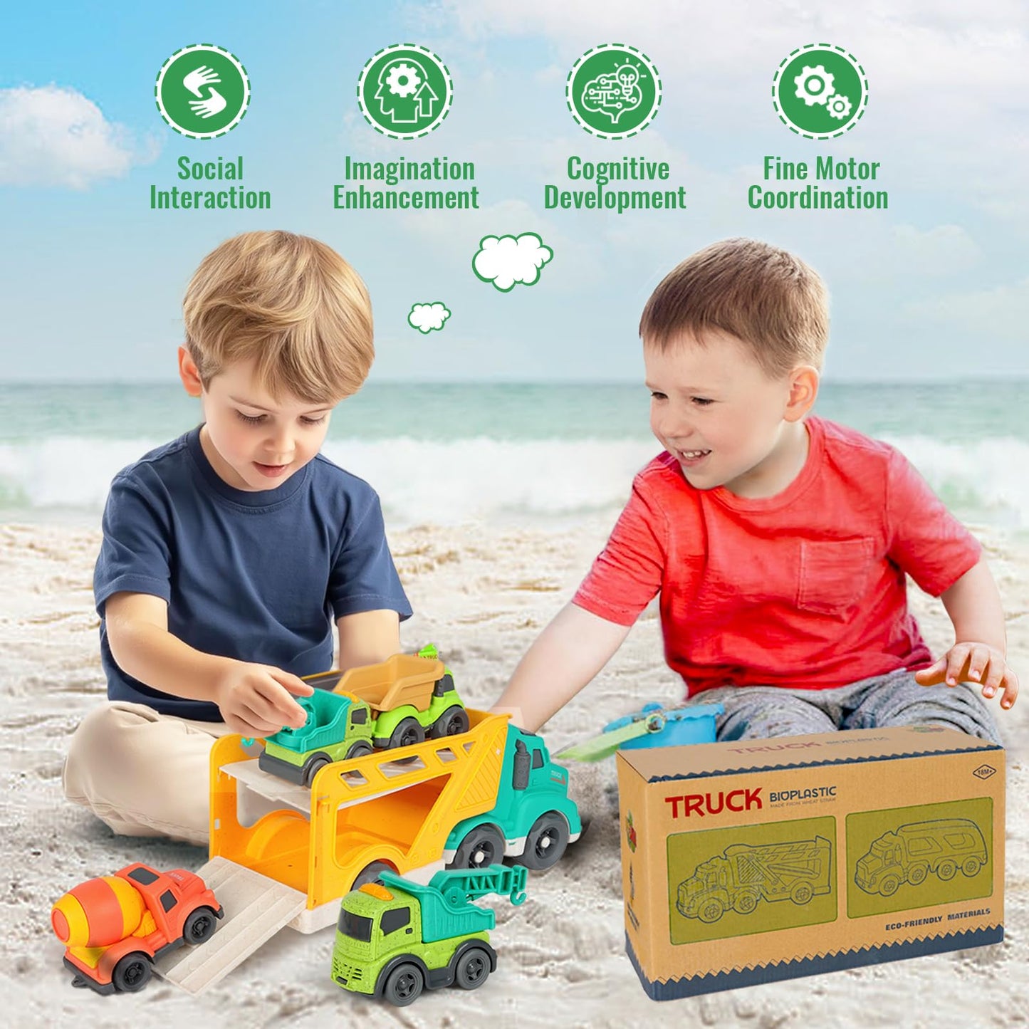 GDBAQAN Toddler Toys Trucks for 3 4 Year Old Boy, Kids Toy Cars with Dump Truck Toy, Crane, Mixer Cement, No BPA, No Phthalates, PVC, Baby Toys for Ages 3-4, Baby Boy Gifts for Birthday Christmas