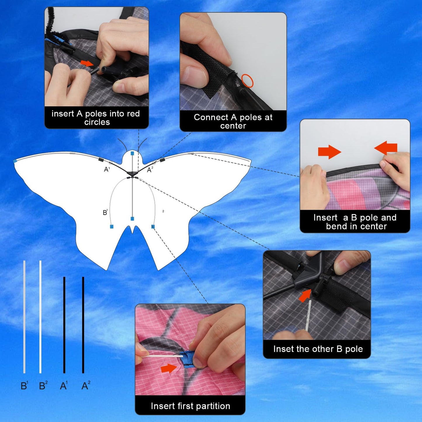 TOY Life 2 Pack Kites for Kids Ages 4-8 8-12, Large Butterfly Kites for Adults and Toddlers Age 3-5, Outdoor Toy Games Beach Kite Easy to Fly for Girls Boys