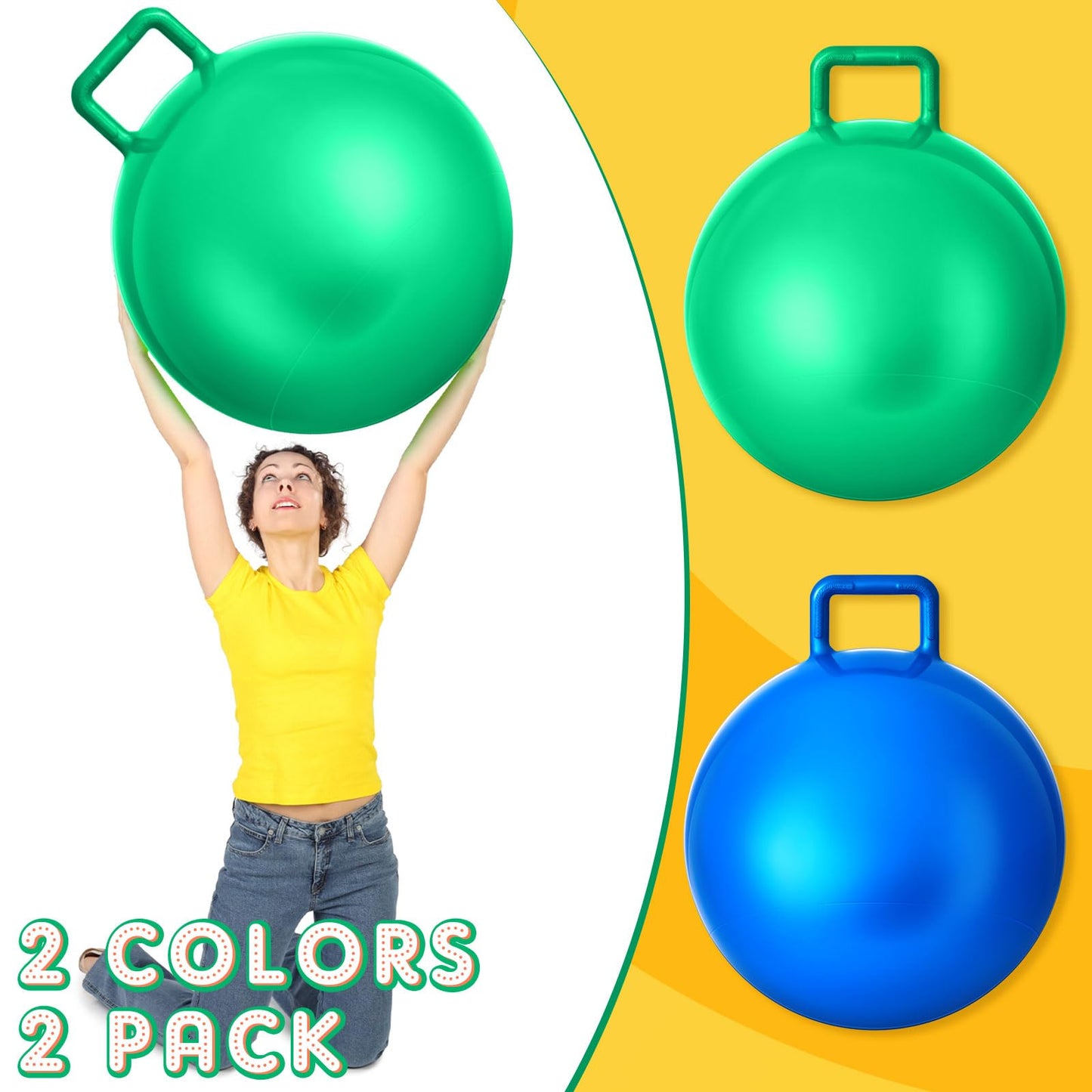 Lewtemi 2 Pcs 31 Inch Big Hopper Ball Jumping Hopping Inflatable Bouncing Ball with Handle and Air Pump for Adults Carnival Outdoor Sports Game(Blue, Green)