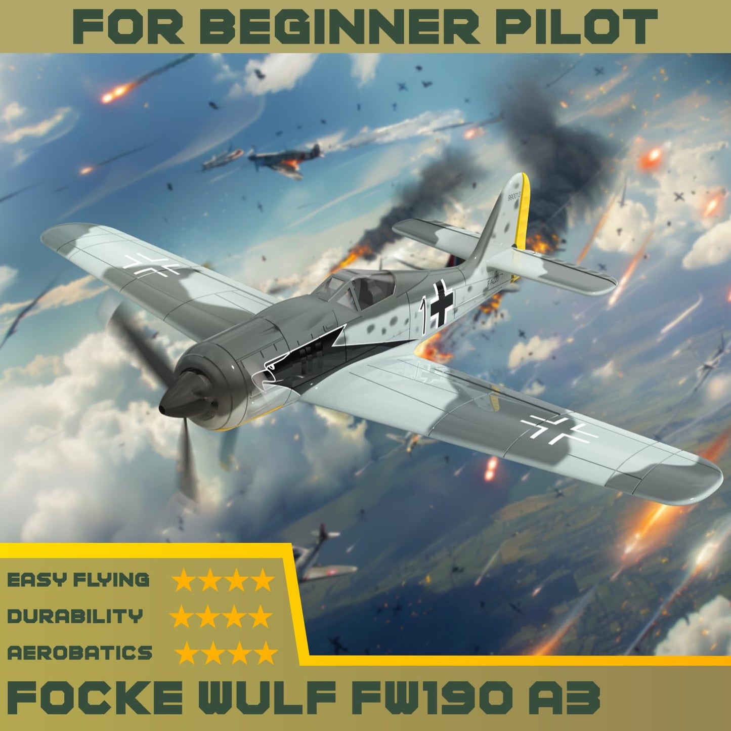 ANBURI RC Plane 4 Channel RC Airplane FW190 Ready to Fly with Upgraded Xpilot Stabilization System & One Key Aerobatic, Remote Control Airplanes for Beginners Adult
