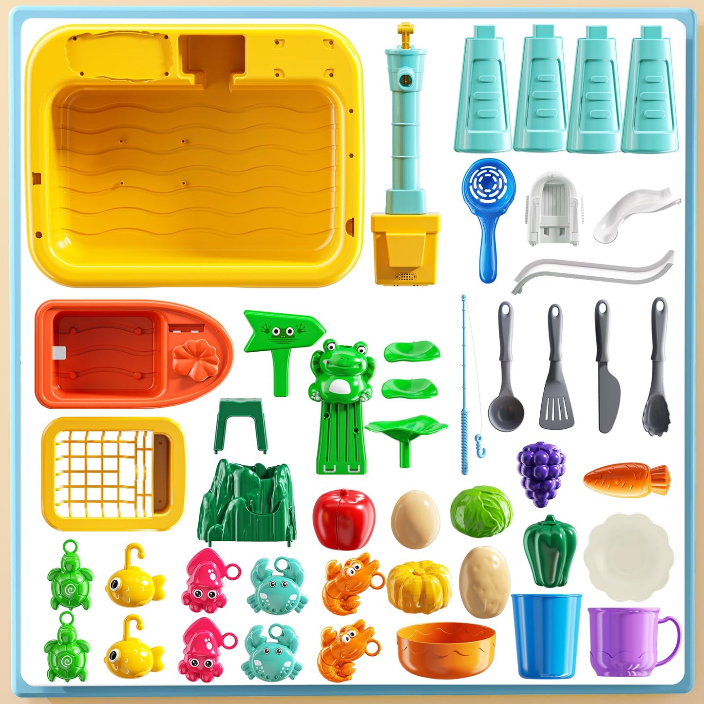 JUKUDAHU Water Table Toy for Boys Girls Aged 3 4 5 6 7 8, Kitchen Toys with Play Sink, Fishing Games, Toddler Sensory Water Play Table for Kids Ages 3-8, Summer Beach Outdoor Toys, Birthday Gifts 2+