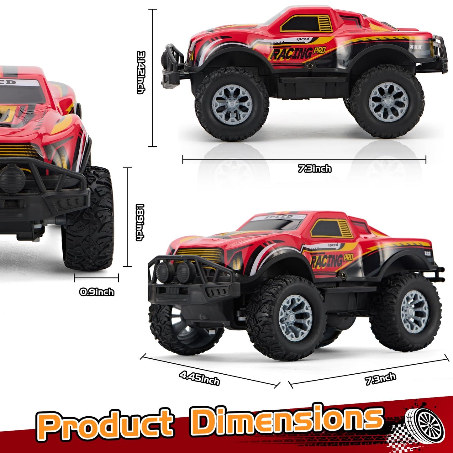 JOYBLI Remote Control Cool Off-Road Vehicle Truck, 2.4GHz RC Car with LED Lights, 1:20 Scale Off-Road Vehicle, Red RC Truck,Remote Control car from a Long Distance,Gifts for Children (RED)