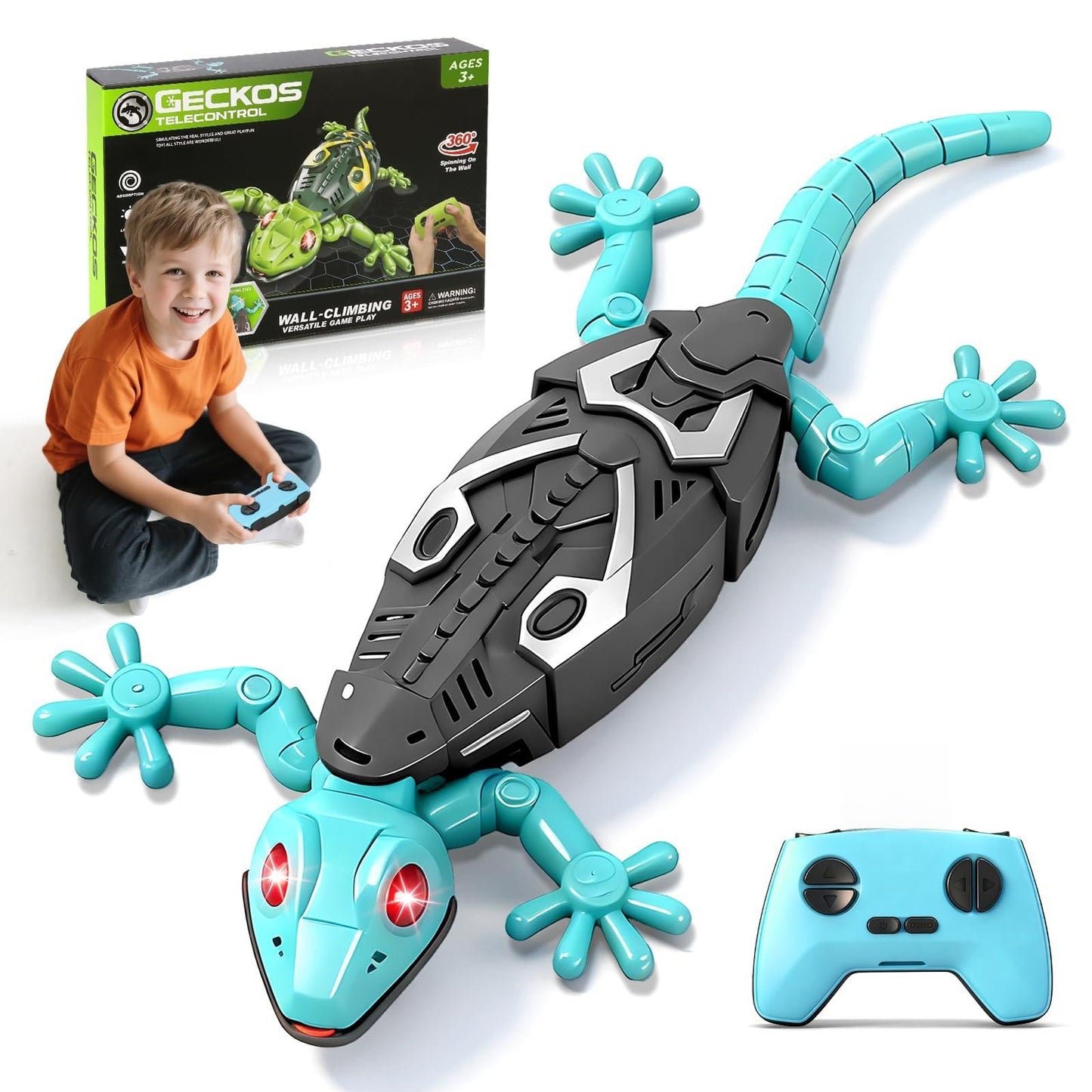 KETIEE RC Wall Crawler Gecko: Wall Climbing Gecko Toy for Kids, Remote Control Climbing Lizard with Led Glowing Eyes, Rechargeable Floor Ceiling Crawling Robot Toy Gifts for Boys Girls 3+Years Old