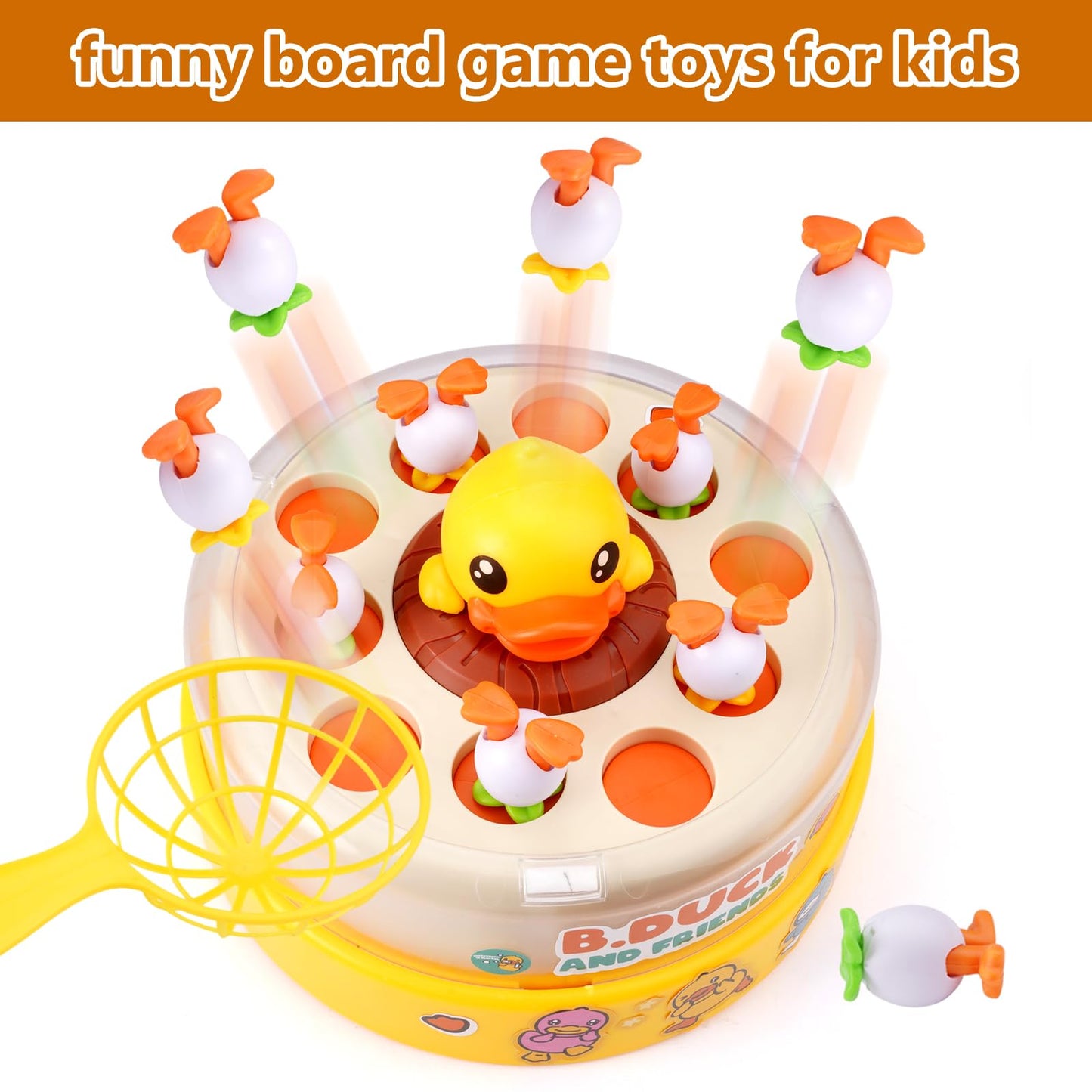 Zelbuck B.Duck Bounce Catch Game,Board Games,Fun Bounce & Catch Duck Toy, Interactive Family Game for 3-7 Year Olds, Party Game for Toddlers & Kids (Yellow)