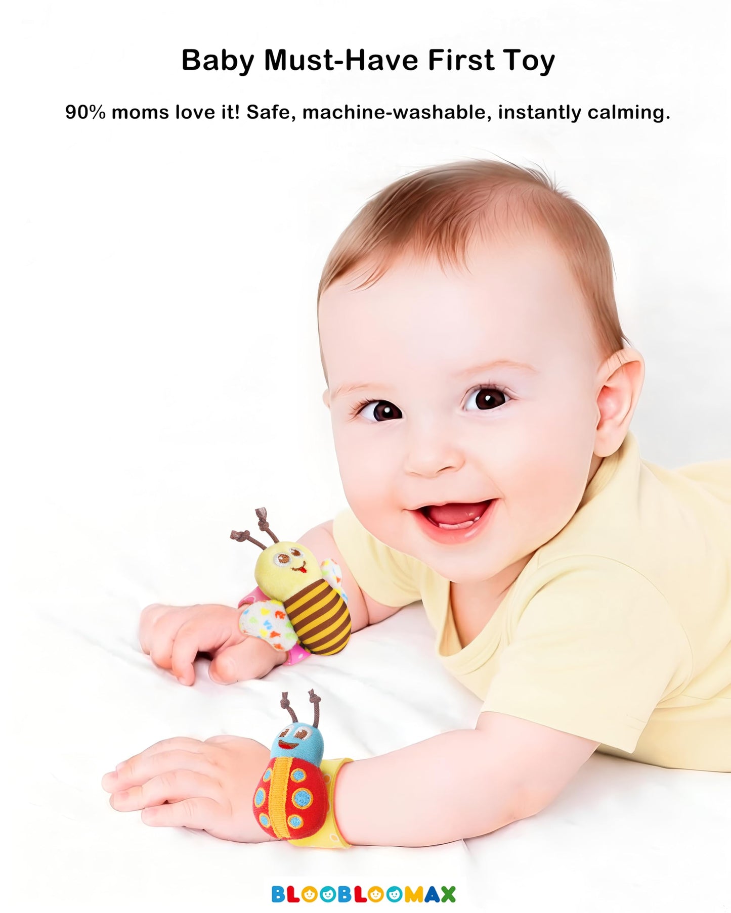 Bloobloomax Baby Soft Hanging Rattle, Wrist Rattle and Hand Foot Rattle Toy, Car Seat Stroller Toys with Plush Animal C-Clip Ring for Infant Babies Boys and Girls 3 6 9 to 12 Months (12PCS-G)