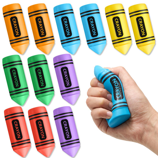 Wiwiqing 12 Pcs 3.94 Inches Crayon Stress Balls Toys Teacher Gift Kids Adult Classroom School Student Reward Graduation Party Favors Prizes Motivational Foam Stress Relief Slow Rising Hand Squeeze