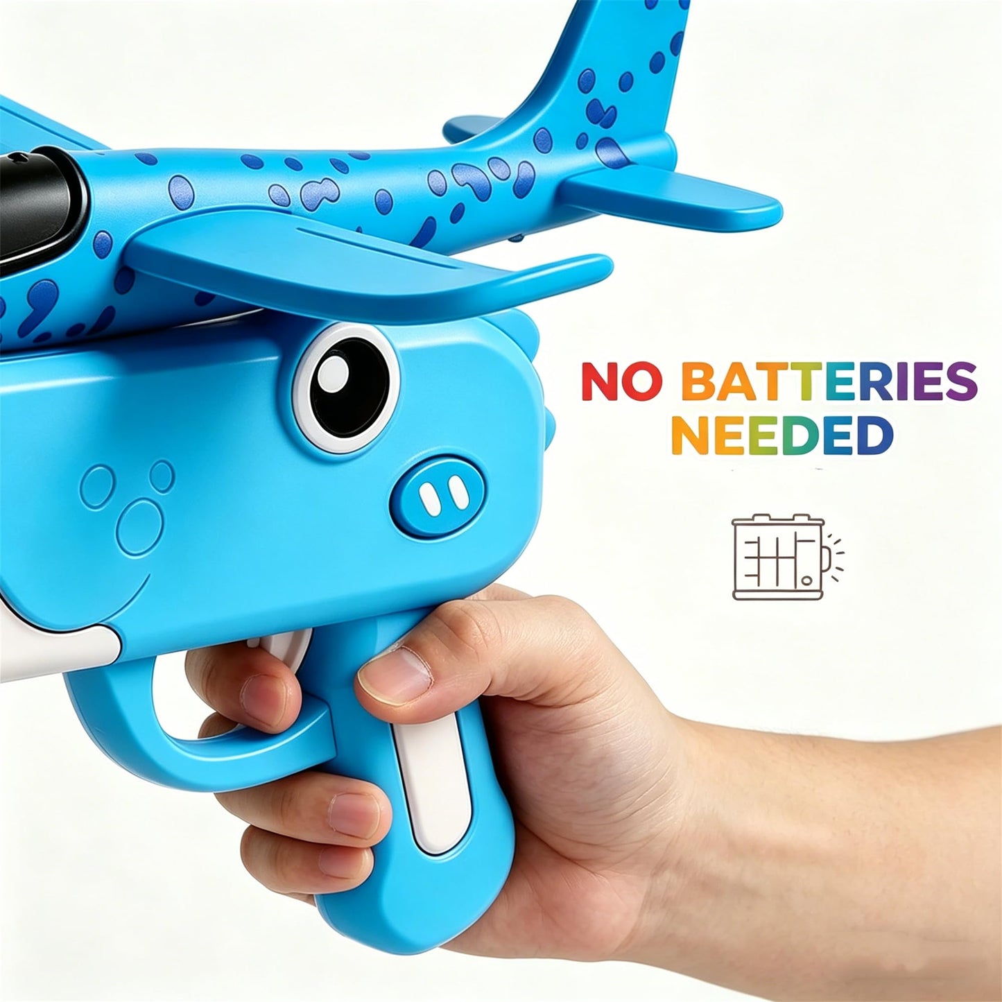 Cute Dinosaur Airplane Launcher Toy -Boxed Version, 8'' Foam Glider Plane - Outdoor Flying Catapult Toy - Fun Birthday Gifts, Easy to Launch Foam Aircraft (Blue)
