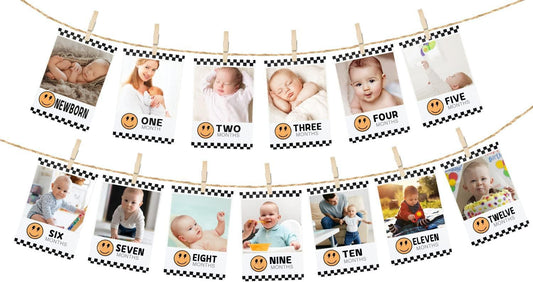 One Happy Dude Baby First Birthday Photo Banner for Newborn to 12 Months Photograph Bunting 1st Birthday Photo Display Garland for Boys Monthly Milestone Party Decor