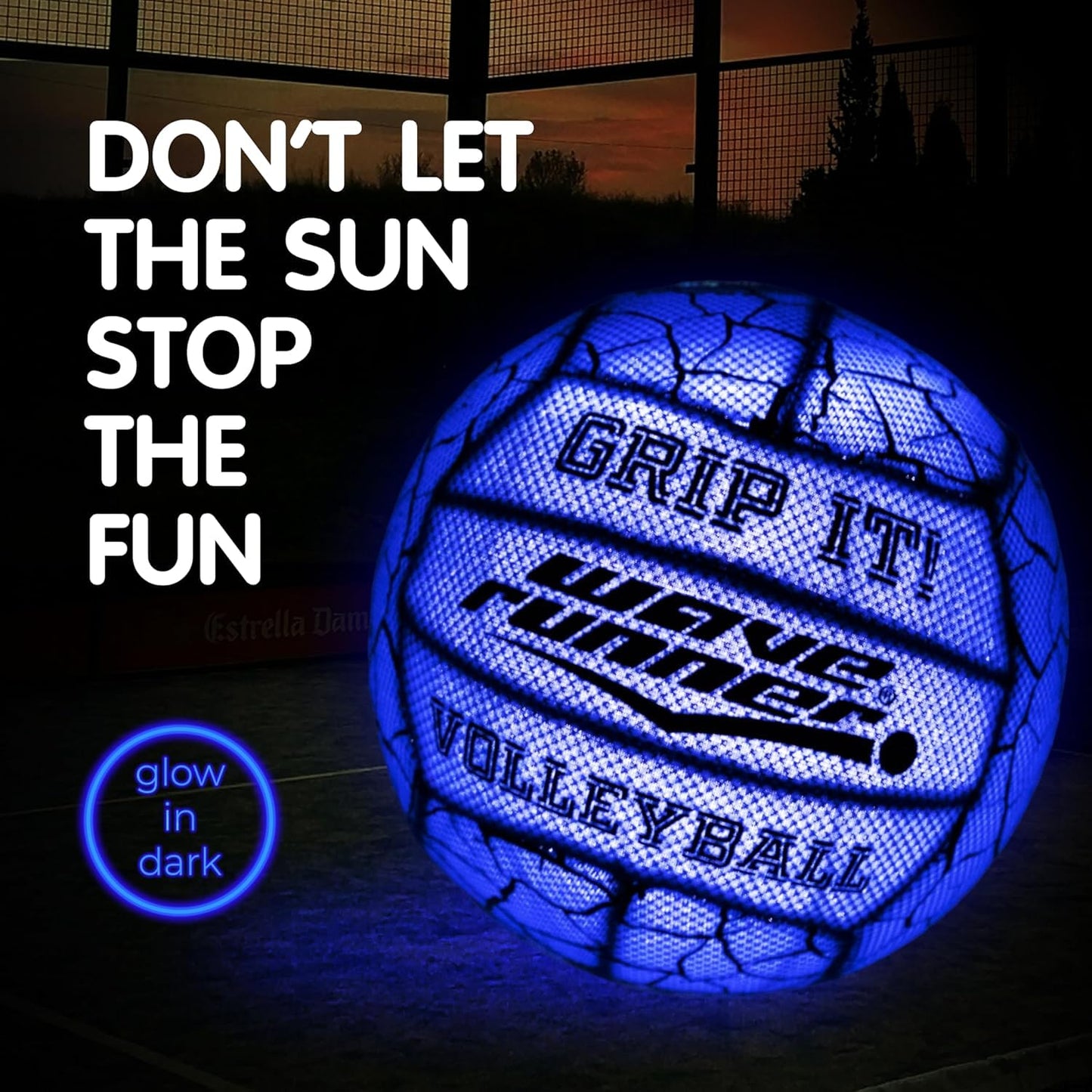 Wave Runner Grip-It Glow in the Dark LED Volleyball — Waterproof Light-Up Ball for Beach, Pool & Night Play — Sure-Grip Texture, Soft-Impact, Outdoor Sports Toy for Kids, Teens & Adults
