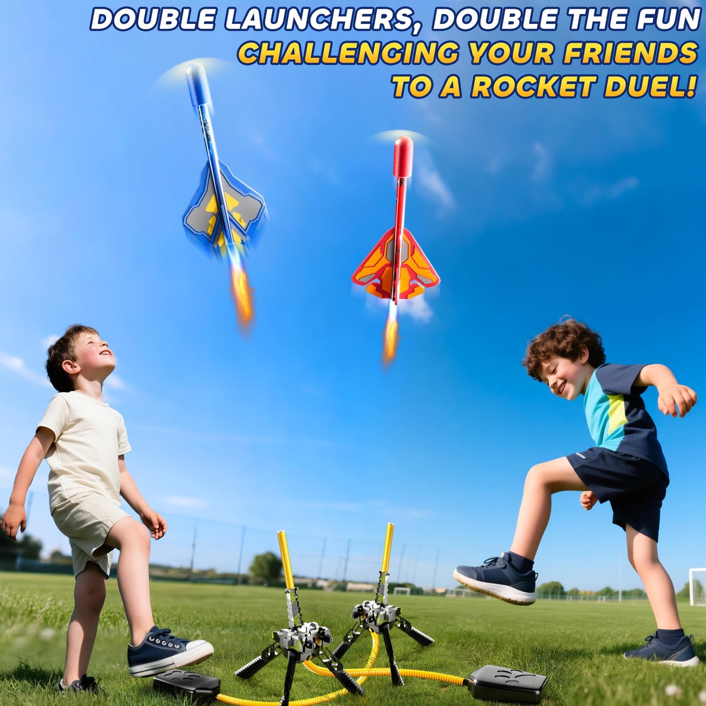 DULONIME Rocket Launcher for Kids with 8 LED Airplane Rockets and 2 Tank Launcher, Outdoor Toys for Toddlers, Rockets for Kids Age 4-8, 2 3 4 5 Year Old Boy Birthday Gift, Launching up to 120+ Feet