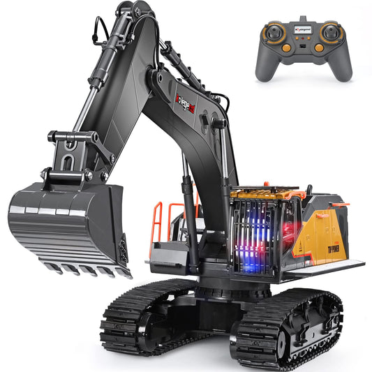 kolegend Remote Control Excavator Toy 1/14 Scale RC Excavator, 22 Channel Upgrade Full Functional Construction Vehicles Rechargeable RC Truck with Metal Shovel and Lights Sounds