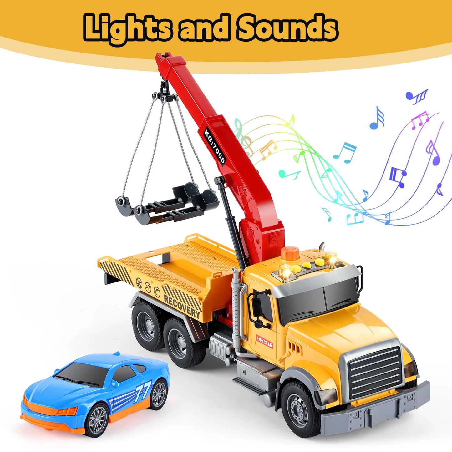 SASBSC Toy Trucks Big Tow Truck Toys for 3+ Year Old Boys with Sound and Light Friction Power Trucks Birthday Gifts for Kids Ages 3-8