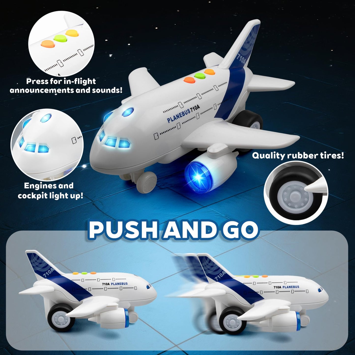 victob Airplane Toys for Toddlers – 1:200 Friction Powered Toy Plane with Flashing Lights and Sounds for Kids Boys & Girls Ages 3 4 5 6 7 8 – Christmas Birthday Party Gift, Pretend Play Vehicles