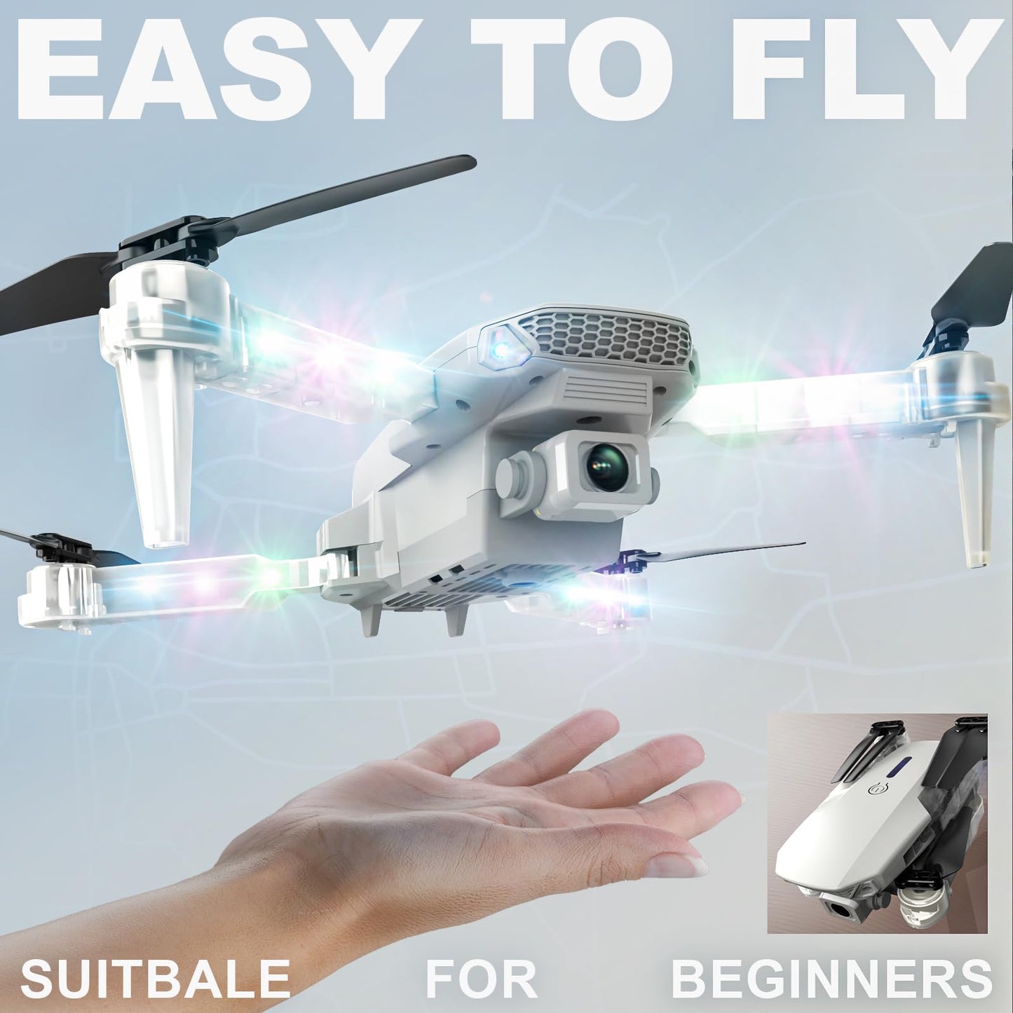 BEZGAR Drone with Camera for KIds - 1080P HD FPV RC Quadcopter with 90° Adjustable Lens, Coloeful LED Lights, Gestures Selfie, One Key Start, 360° Flips, Toys Gift Mini RC Drone for Boys Adults, White