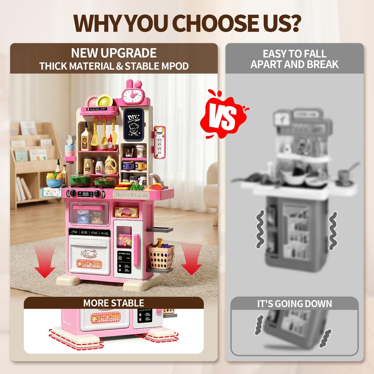 33.8IN - 70PCS Kids Kitchen Playset with Sound & Light - Cooking Stove with Steam, Play Sink and Toy Kitchen Accessories - Pretend Kitchen Play Food Toys for Kids Boys Girls - Toddler Play Kitchen Set