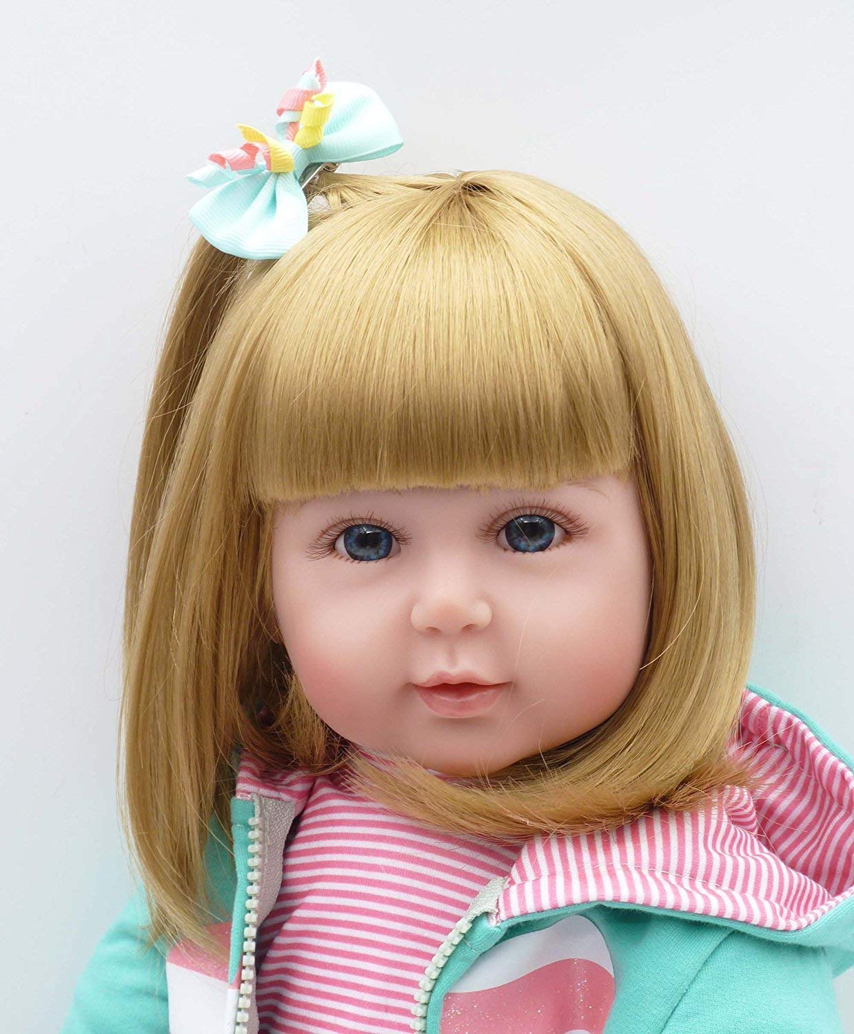 Realistic Reborn Toddlers Dolls Girls Blond Hair Look Real Soft Vinyl Reborn Baby Doll Silicone 24 Inches with Clothes Accessories