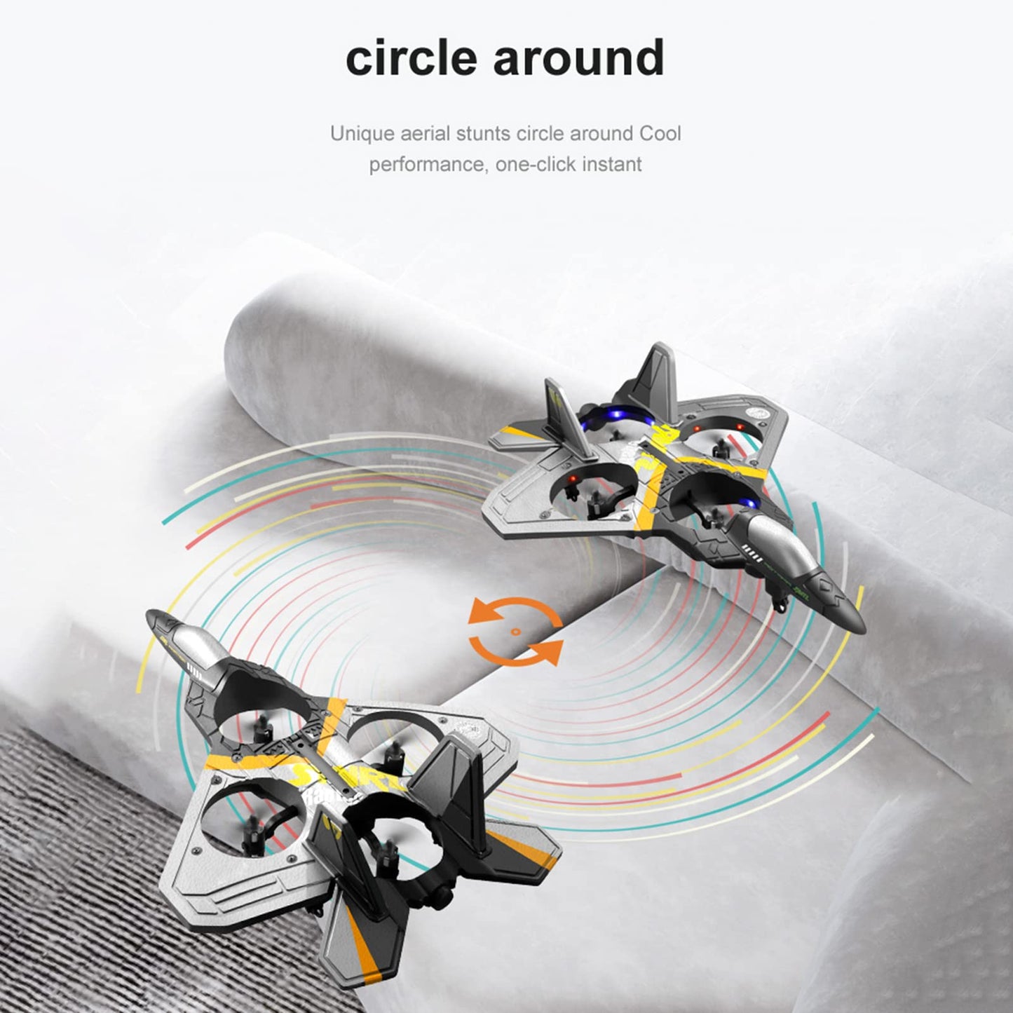 GoolRC V17 Remote Control Plane, 2.4Ghz Foam RC Airplanes Jet Fighter Stunt RC Airplane with Spinning Drone,Gravity Sensing,Stunt Roll,Cool Light,2 Battery forTeens Adults