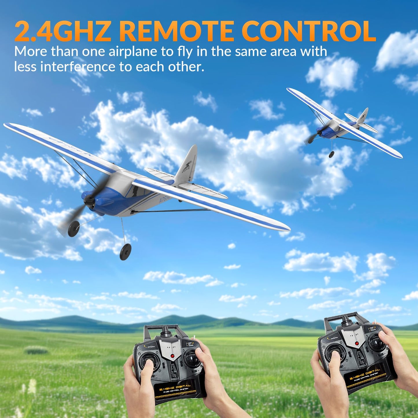 VOLANTEXRC RC Plane Trainer Sport Cub 4CH Remote Control Airplane with Prop Saver, 6-Axis Gyro Stabilizer & 3 Modes to Fly, Radio Controlled Aircraft RTF for Beginners & Adults (500mm,Blue)