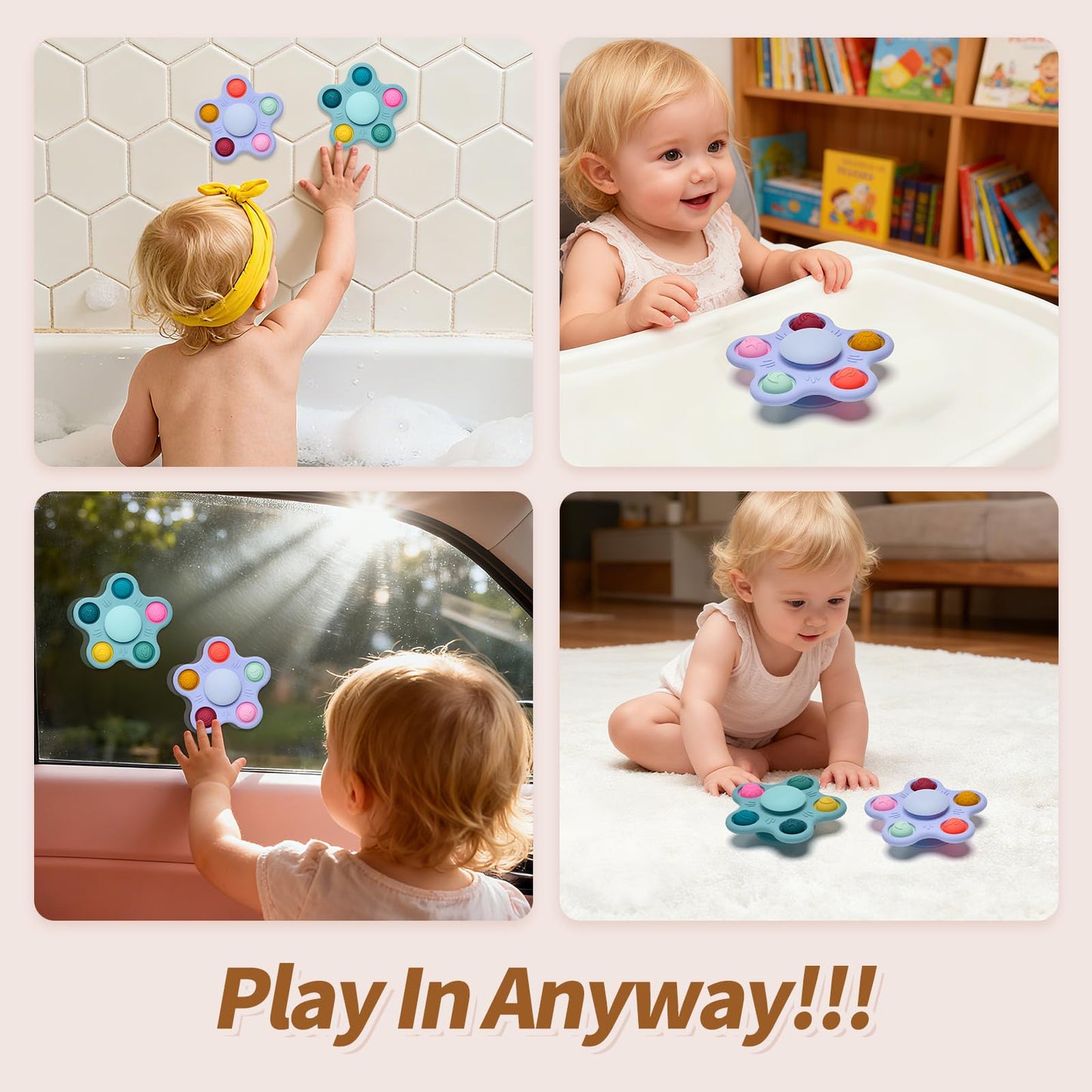 Silicone Suction Cup Spinner Toy for Babies&Toddlers – Food-Grade Safe & Fun Sensory Toy for Teething & Play – Perfect Baby Bath, High Chair & Travel Toy, Ideal Baby Gift (Sky Style)
