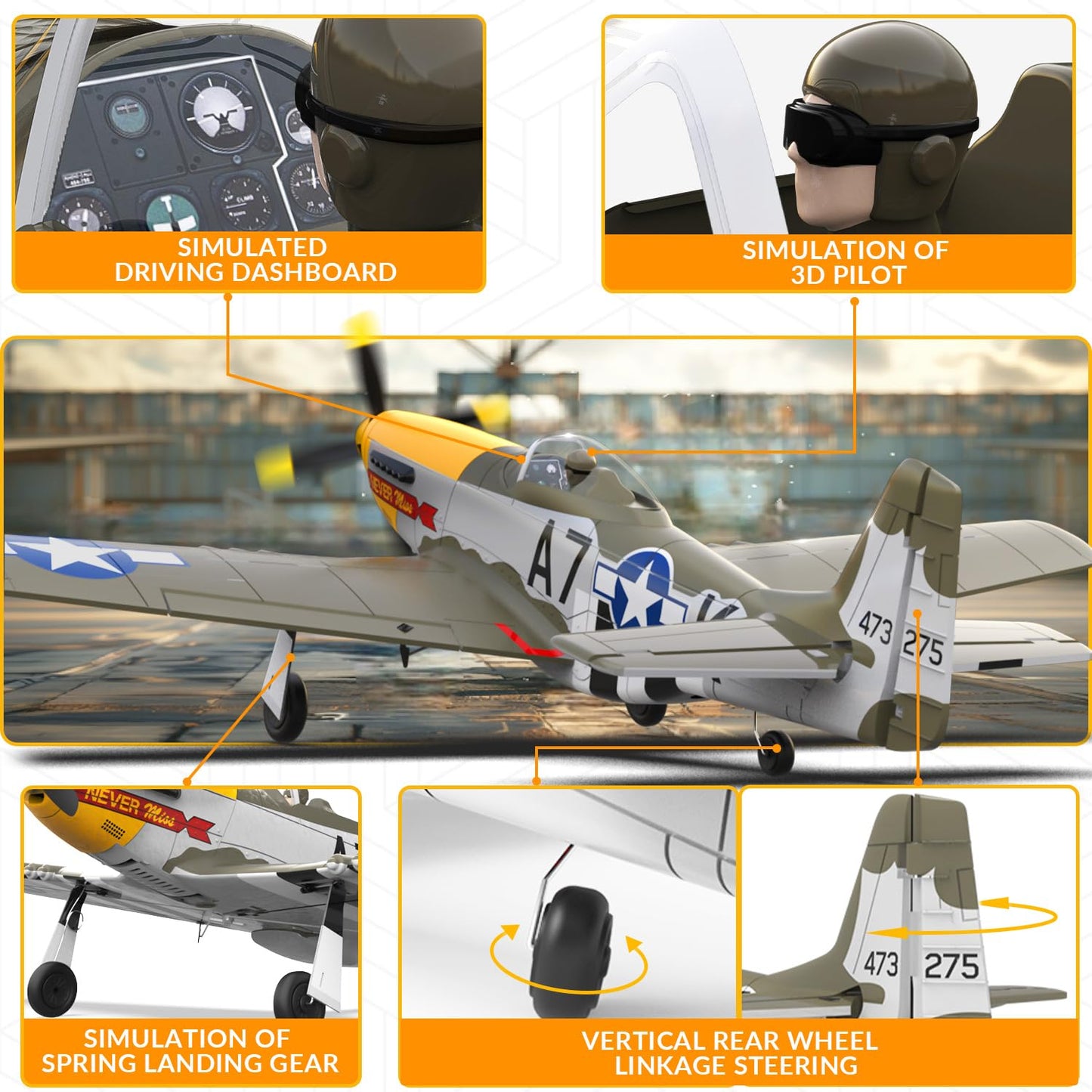 volantexrc Brushless 4CH RC Plane P51D Mustang 500mm Remote Control Airplane Fighter RTF with 6-Axis Gyro, 3 Modes & Aerobatics, 2.4GHz Radio Controlled Aircraft for Beginners & Adults