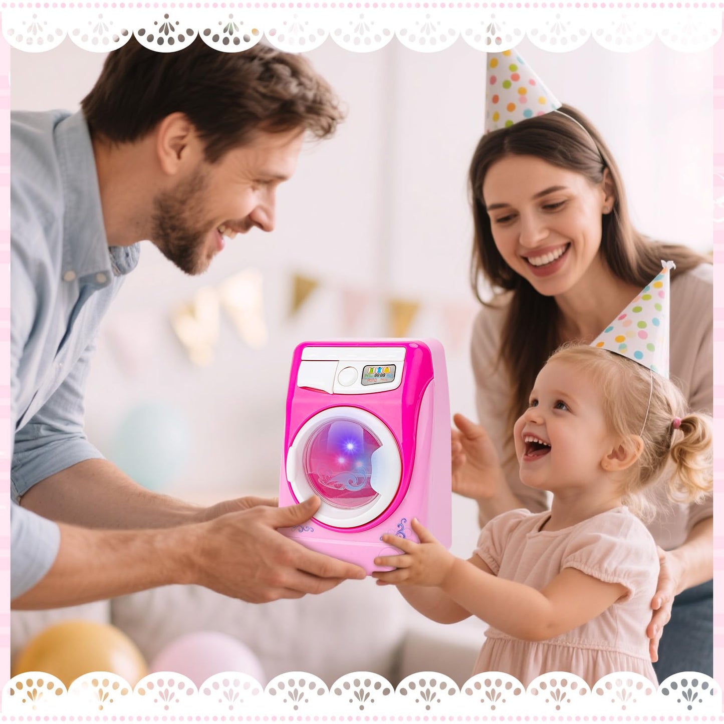 deAO Washing Machine Toy for Kids Dollhouse Furniture Pretend Play Household Appliance Laundry Play Set with Rotatable Roller for Boys Girls