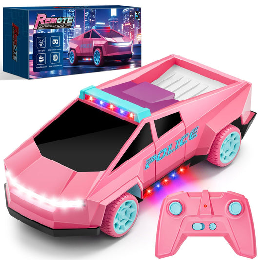 MACALOCA Cool Remote Control Car Toys for Girls, 1:20 Pink Police RC Truck with Flashing LED Lights and Loadspace, 2.4 GHz Rechargeable Racing RC Cars Vehicle Toys, Summer for Kids 3 5 7 10