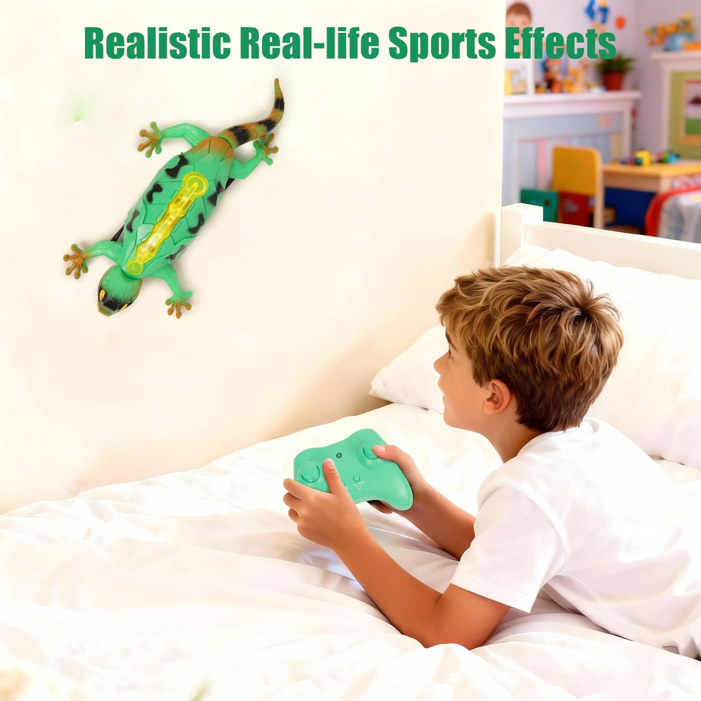 Qxbuhe ﻿360° Rotating RC Wall Crawler Gecko, Rechargeable Remote Control Robot Kids Toys, Wall Climbing Funny Prank Toys Birthday Gifts for Boys & Girls Ages 3+ (Green)