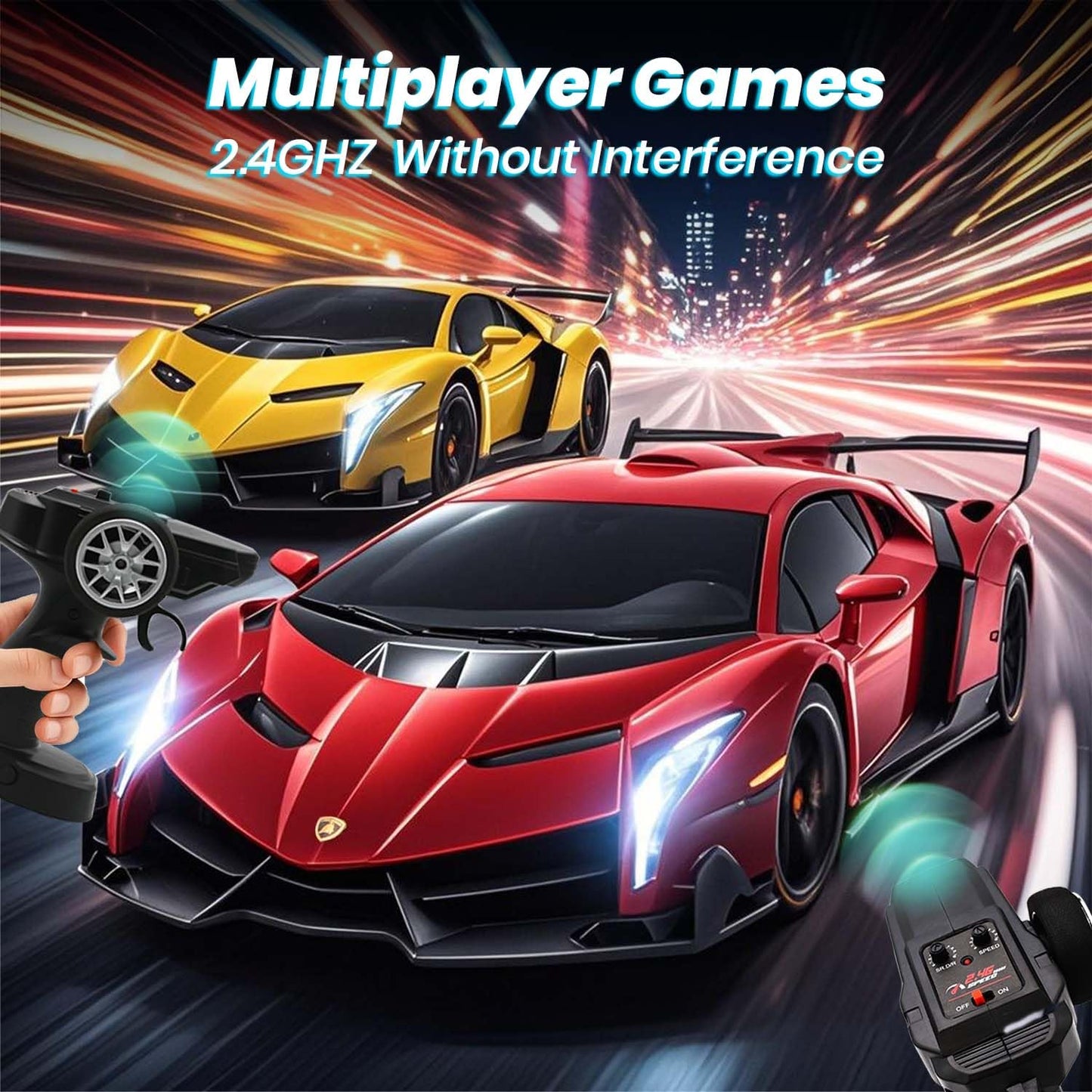 QUN XING Remote Control Car 1:24 Officially Licensed Lambo veneno RC Drift Car with LED Lights 2.4GHz 4WD 15KM/H Fast Speed Control Rechargeable Battery 800mah Birthday for Kids Boys 8-12，red