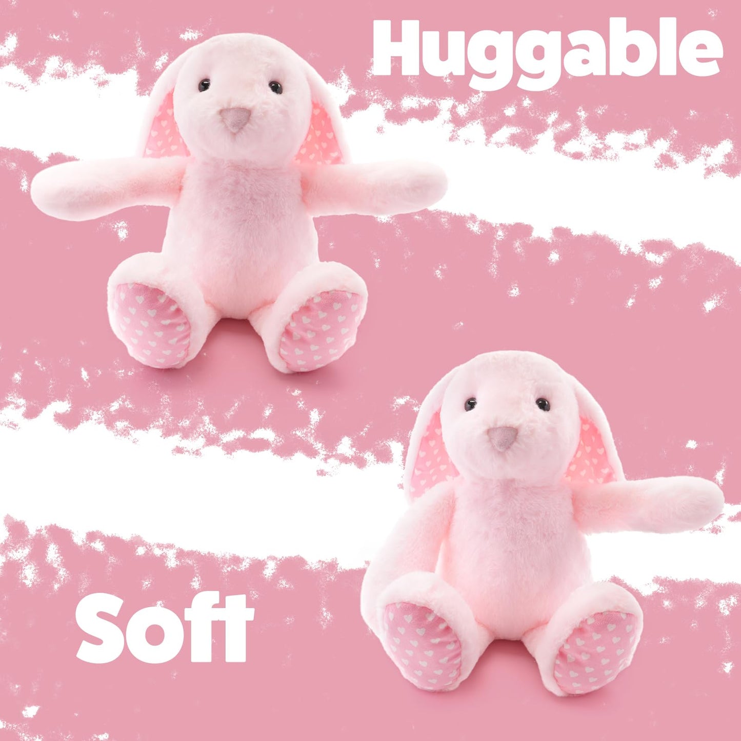 WEIGEDU Pink Rabbit Bunny Stuffed Animal Plush Toys with Floppy Ears & Heart Print for Lover, Kids, Boys, Girls, Babies - Perfect Birthday Nursery Décor Easter Christmas Bedtime Gift
