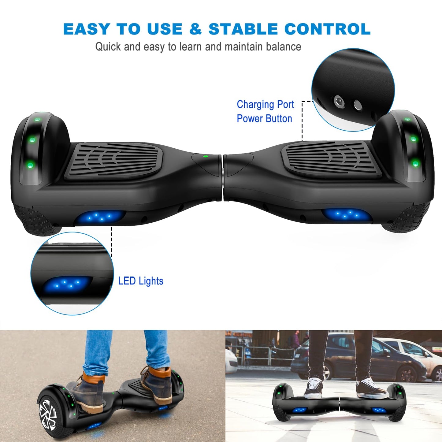 CBD Scooter with Corlorful LED Lights,6.5" Wheels, Dual 300W Motor Scooter for Kids Girls Boys Adults, All Ages