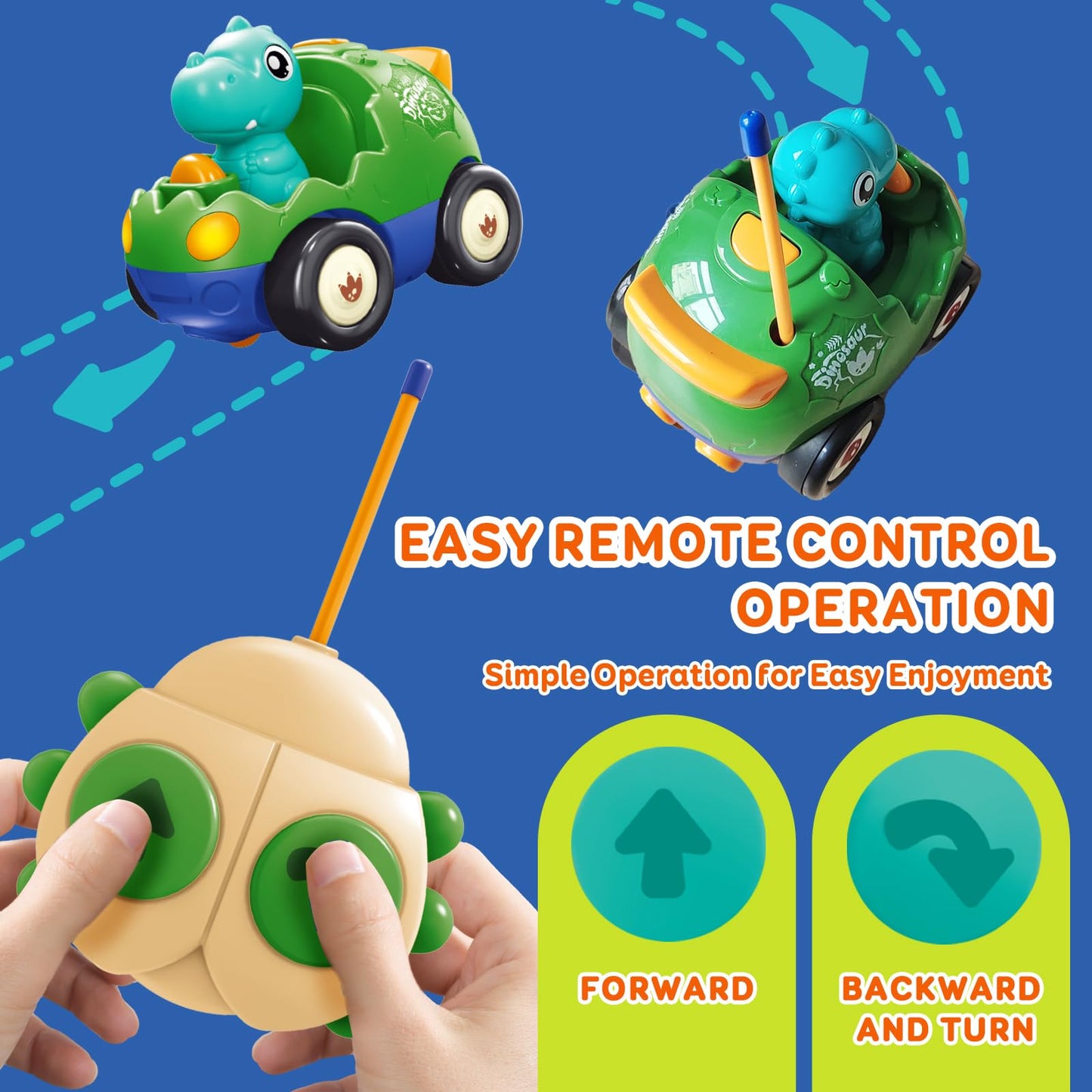 Pup Go Dinosaur Remote Control Car for Toddler 1 2 3 Years Old, My First RC Car with Music & Lights, 2 Interchangeable Dolls, Baby Dinosaur Toys, Ideal Gifts for Kids Boys Girls (Forest Green)