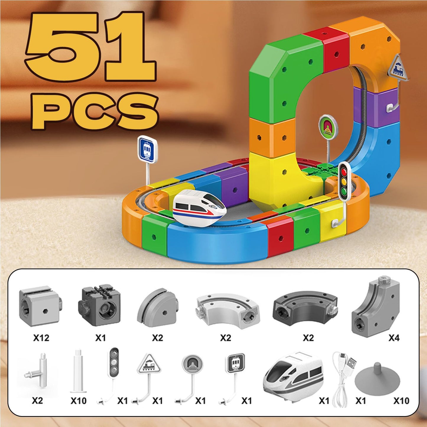 Electric Magnetic Train Track Sets,Building Toy Train Track，Magic Cars Sets,Gravity Defying 3D Embedded Layouts & Motorized Car,for 3 4 5 6 7+ Years Old Toddler Boys and Girls Birthday (51PCS-one car)