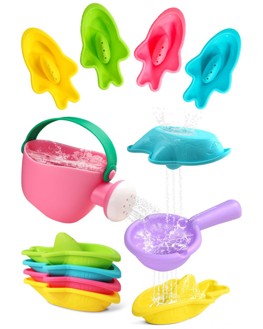Fajiabao Bath Toys for Kids Ages 1-3 Toddler Bath Toys Mold Free for 2-4 Stacking Boat Water Table Pool Sand Bathtub Sensory Toys for Girls Boys Gifts 6 PCS (Color Random