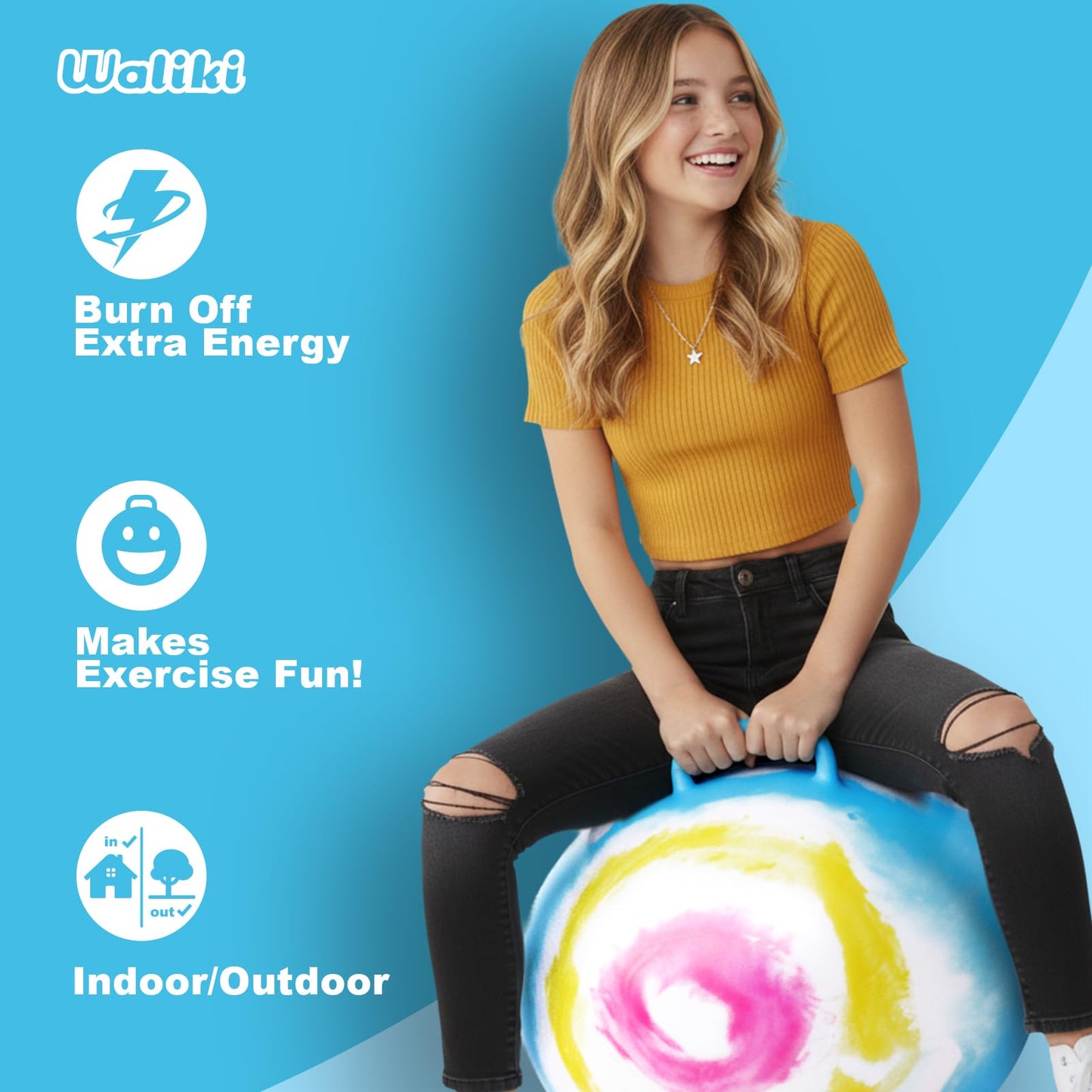 WALIKI Hopper Ball for Teens | 22-Inch Jumping Sit and Bounce Ball | Hop Ball for Outdoor Fun & Tie Dye