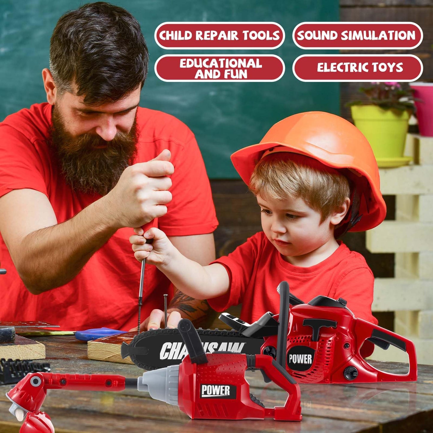 Arrowbash Toy Chainsaw & Kids Weed Trimmer Set for Kids, Battery Powered with Sounds, 2 Pcs Gardening Toy Gift for Boys & Girls