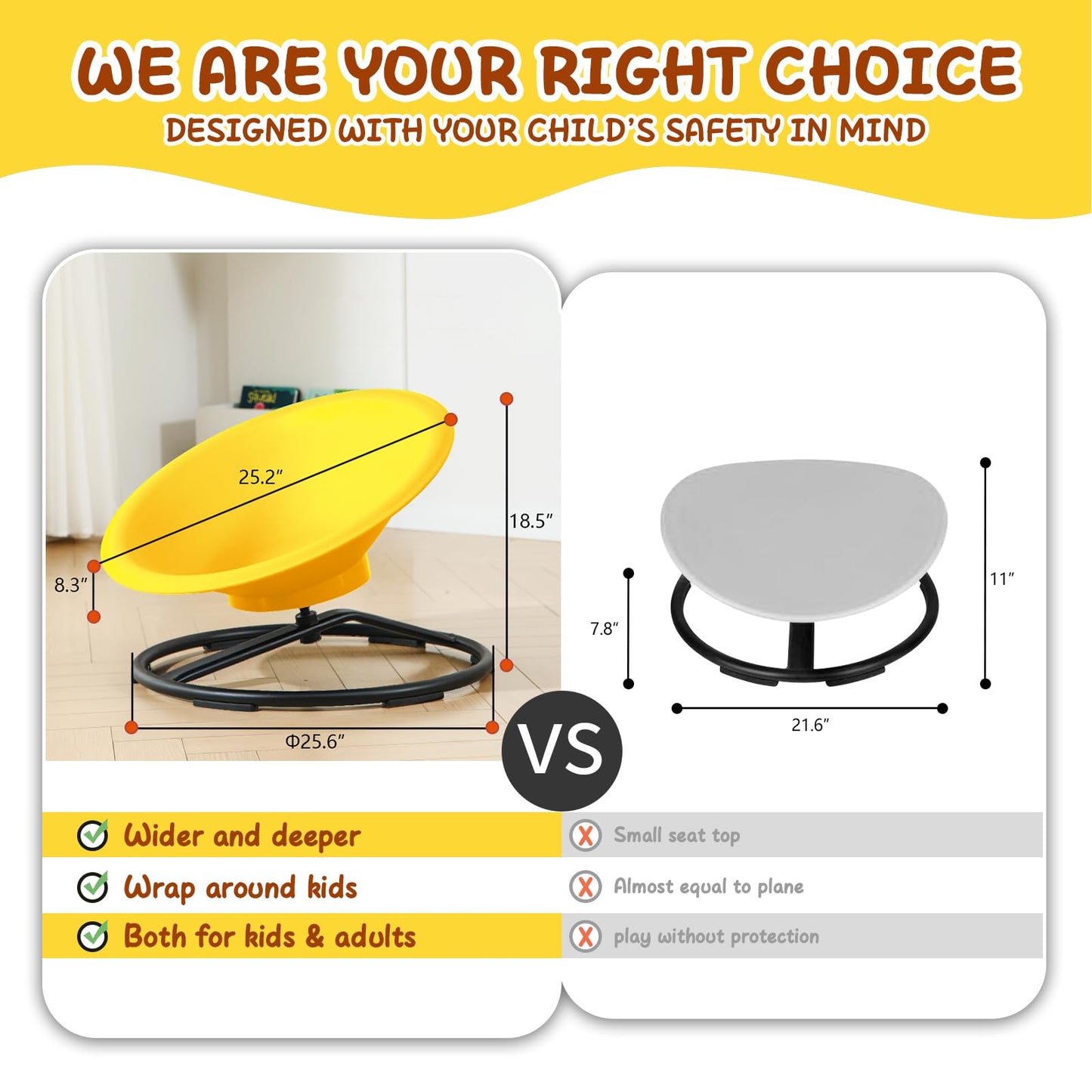 HAPPYMATY Spinning Chair for Autistic Kids, Sit and Spin Autism Toys for Age 3+, Sensory Swivel Chair Enhancing Motor Skills, Sensory Toys for Kids with Autism (Yellow)