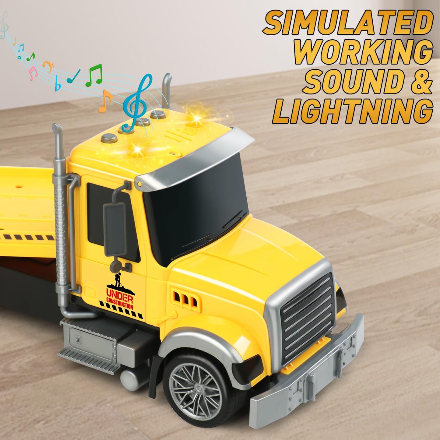 Dwi Dowellin 27" Large Friction Powered Construction Truck Car Toy with Excavator and Dump,Semi Truck Toys for 3 4 5 Years Old Toddlers Kids Boys & Girls Gift
