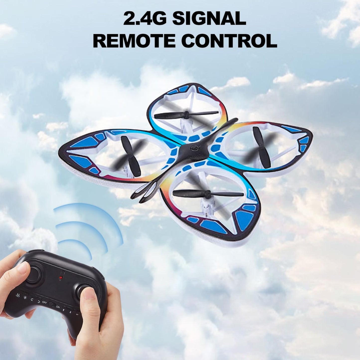Dodoore Mini Drone for Adults, RC Butterfly Drone with Colorful LED Lights, RC Quadcopter with 3D Flips, Headless Mode, Altitude Hold, 2 Batteries for Beginners (Blue)
