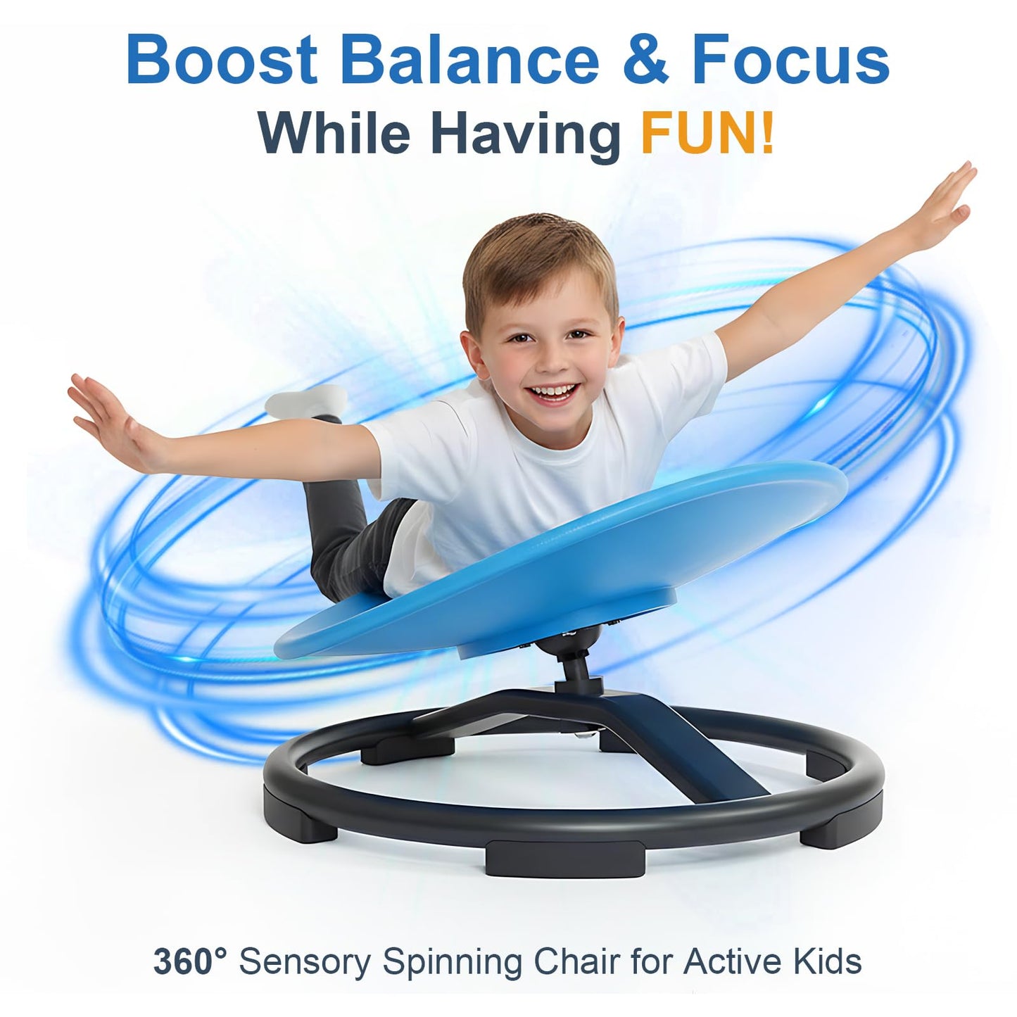 Bellunion Spinning Chair for Autistic Kids, Sensory Swivel Chair with 360° Rotation, 220LBS Capacity, Non-Slip Base, Sit and Spin Toy for Children with ADHD, Balance and Coordination (Blue)