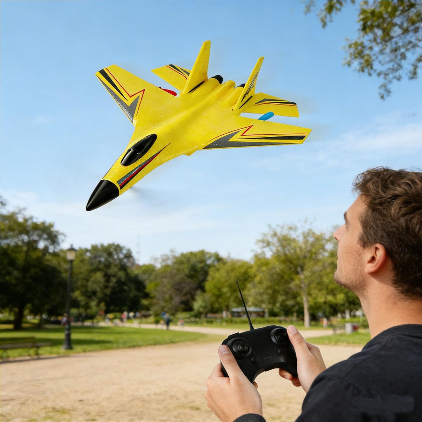 RC Airplane, Glider Aircraft,for 14+Ages Teens and Adults,Durable Lightweight Foam RC Plane with Smart Gyro/LED Lights/3 Rechargeable Batteries,360° Flip with Stable Flight for Outdoor (Yellow)